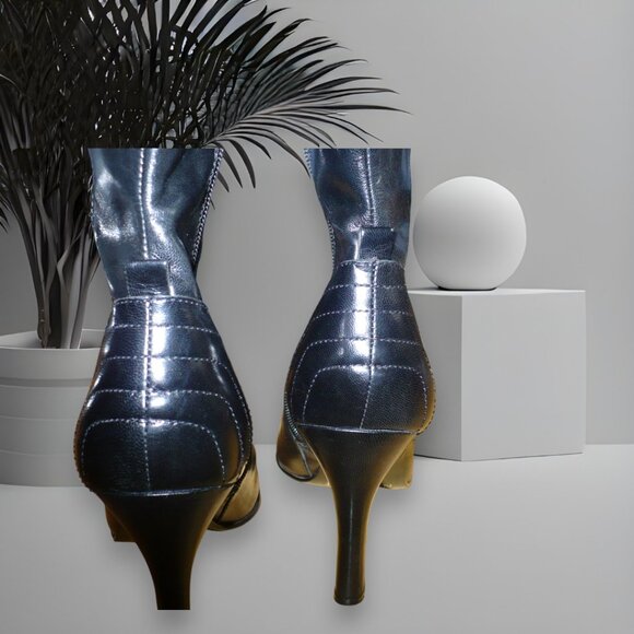 Nine West Black Leather Pointed Toe Ankle Boots Awesome Zipper Accents| SZ US 9M - Picture 4 of 5